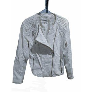 Calvin Klein White Faux Leather Motorcycle Jacket